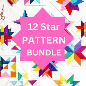 Pacchetto di 12 modelli di blocchi per quilt a forma di stella, download immediato in PDF di diverse dimensioni, modello di Foundation Paper Piecing, 12 migliori modelli di stelle,