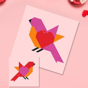 Vogelquiltblokpatroon, 4 maten pdf direct te downloaden, schattige vogels FPP-patroon.