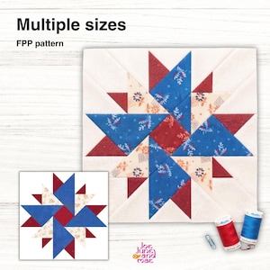 Double Aster 5 sizes quilt block , Pdf instant Download, FPP Pattern