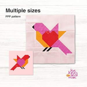 Bird Quilt block 5 sizes PDF instant download, Birds FPP pattern.