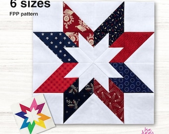 Double Star quilt block, 6 sizes PDF instant download, Foundation Paper Piecing Pattern