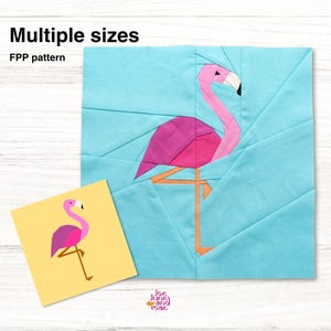 Patrón de bloque de colcha Flamingo en 5 tamaños, descarga instantánea en PDF, técnica Paper Piece.