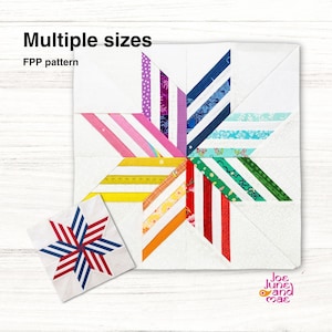 Wrapped Star 5 sizes, Beginner friendly Quilt Block Pattern: FPP (PDF Download)