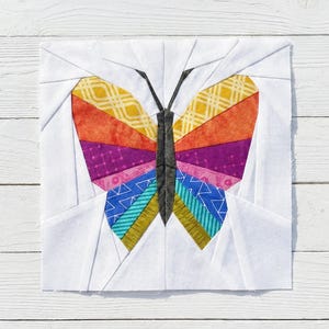 Patrón de patchwork de papel para base de bloques de edredón de mariposas (5 tamaños) (Descarga en PDF)
