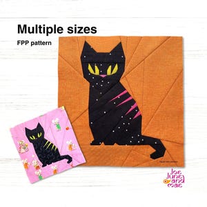 Black Cat Quilt Block PDF, Halloween FPP Pattern, Foundation Paper Piecing, Spooky Sewing