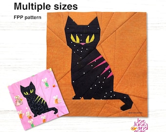 Black Cat Quilt Block PDF, Halloween FPP Pattern, Foundation Paper Piecing, Spooky Sewing