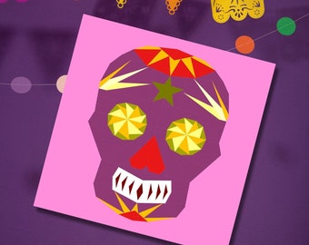 Sugar Skull Quilt Block Pattern, 2 sizes PDF instant download, Dia de los Muertos, Foundation Paper Piecing Pattern