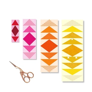 Modello per quilt "Flying Geese with Diamond", modello PDF in 4 diverse misure scaricabile immediatamente, modello per patchwork con carta da parati Border Foundation