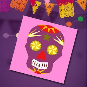 Modello blocco trapunta con teschio di zucchero: Dia de los Muertos FPP (Scarica PDF)