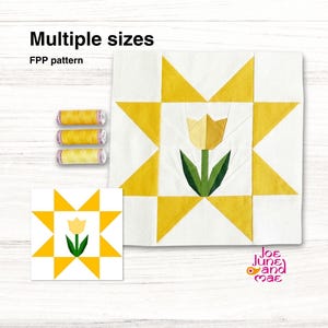 Tulp in ster Quiltblok 5 maten: FPP-patroon (pdf-patroon)