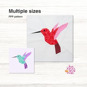 Hummingbird Quiltblokpatroon van 5 maten, pdf direct download, Foundation Paper Piecing-patroon