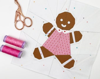 Gingerbread Woman Quilt Block Pattern, PDF instant download, Foundation Paper Piecing Pattern