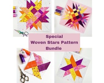 Woven Star Pattern Bundle of 4, multiple sizes PDF instant download, Foundation Paper Piecing Pattern, Star quilt block patterns