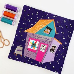 Haunted Quilt Shop Foundation Paper Piecing Pattern, Halloween Quilt Block PDF