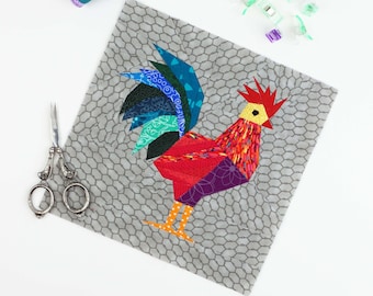 Rooster Quilt Block Pattern, 3 sizes PDF Instant download,Foundation Paper Piecing Pattern, Modern Quilt Pattern