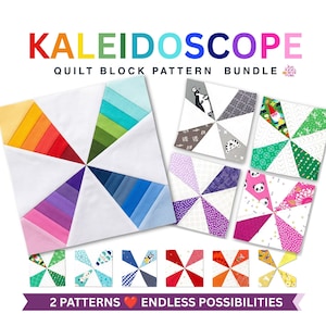 Kaleidoscope Pattern Bundle | 3" to 12" | Easy Traditional FPP Quilt Block Pattern
