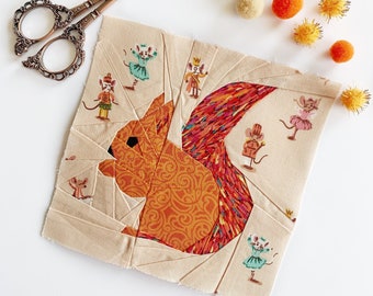 Squirrel Quilt Block Pattern, 4 sizes PDF Instant download, Foundation Paper Piecing Pattern