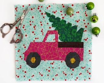 Christmas Truck Quilt Block Pattern, truck pattern, PDF instant download, Christmas Foundation Paper Piecing Pattern