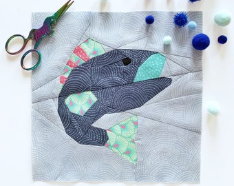 Sea bass Quilt Block Pattern, Fish quilt pattern 3 sizes, PDF instant download, Nursery Decor, Foundation Paper Piecing Pattern