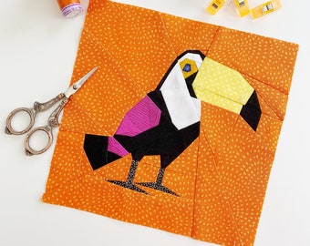 Toucan Quilt Block Pattern, PDF Instant download, Foundation Paper Piecing Pattern