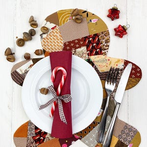 Patrón de costura para mantel individual con forma de hombrecito de jengibre: posavasos y tapete para taza de patchwork (PDF)