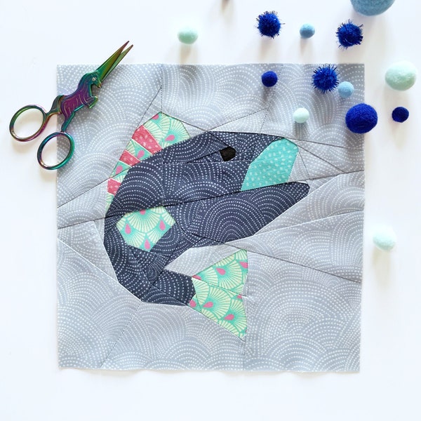 Sea bass Quilt Block Pattern, Fish quilt pattern 3 sizes, PDF instant download, Nursery Decor, Foundation Paper Piecing Pattern