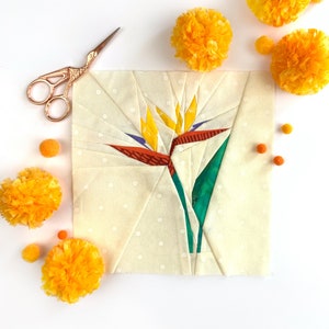 Modello di blocco trapunta fiore uccello del paradiso, Strelitzia, download istantaneo PDF, modello di riattacco della carta di base