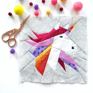 Unicorn Quilt Block Pattern, PDF instant download, Foundation Paper Piecing Pattern, Fairytale Quilt Pattern