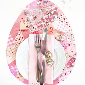 Patched Easter Egg placemat and Coaster/ Mug rug pattern. These are made out of random fabric scraps, they're the perfect scrap busters.