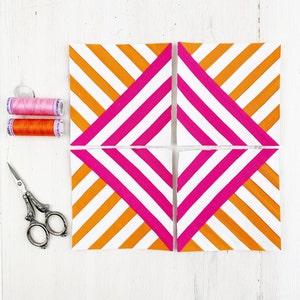 Square Stripe Quilt Block Pattern: Modern FPP, 5 Sizes (PDF Download)