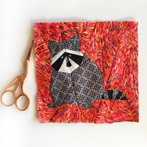 Raccoon Quilt Block Pattern, PDF instant download, Foundation Paper Piecing Pattern