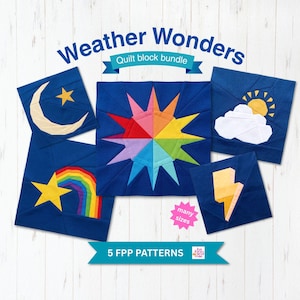 Weather Wonders Quilt Block Patterns | Sun, Moon, Rainbow, Lightning, Cloud - PDF