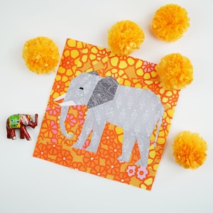 Modello di blocco per trapunta a forma di elefante, 3 misure PDF scaricabili immediatamente, modello patchwork, modello per trapunta moderna, modello per trapuntatura con carta da parati