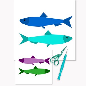 Sardines quilt block pattern, little sardines quilt block photographed with sewing utensils