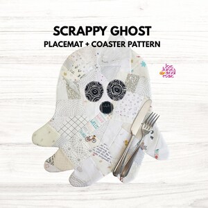 Ghost placemat/ coaster patched sewing pattern . The cutest little quilted ghost placemat pattern, perfect for your fabric scraps. The pattern is for a placemat and a Coaster.