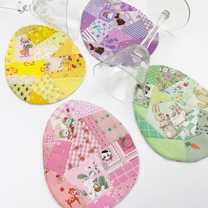 Patched Easter Egg placemat and Coaster/ Mug rug pattern. These are made out of random fabric scraps, they're the perfect scrap busters.
