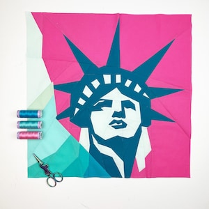 Modello a blocco trapunta Lady Liberty, download istantaneo PDF, modello trapunta Statua della Libertà, modello di riattacco in carta Foundation