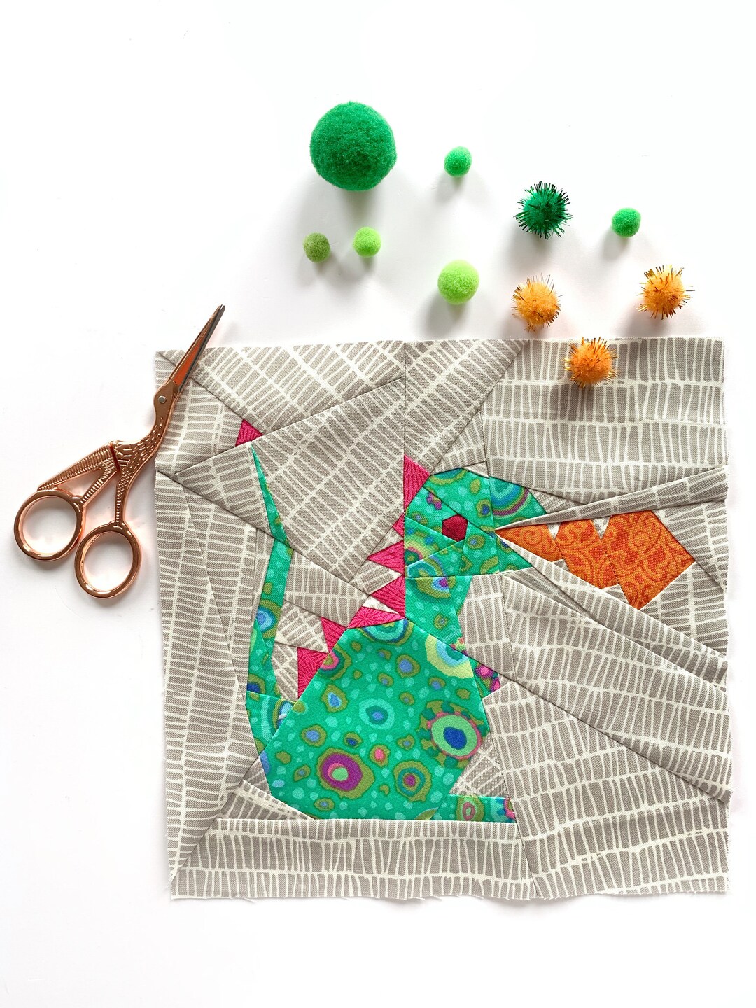 Dragon Quilt Block Pattern, PDF Instant Download , Foundation Paper