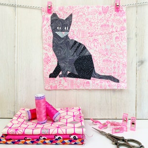 Modello di blocco trapuntato a forma di gatto, PDF download immediato, modello di carta per patchwork di fondazione