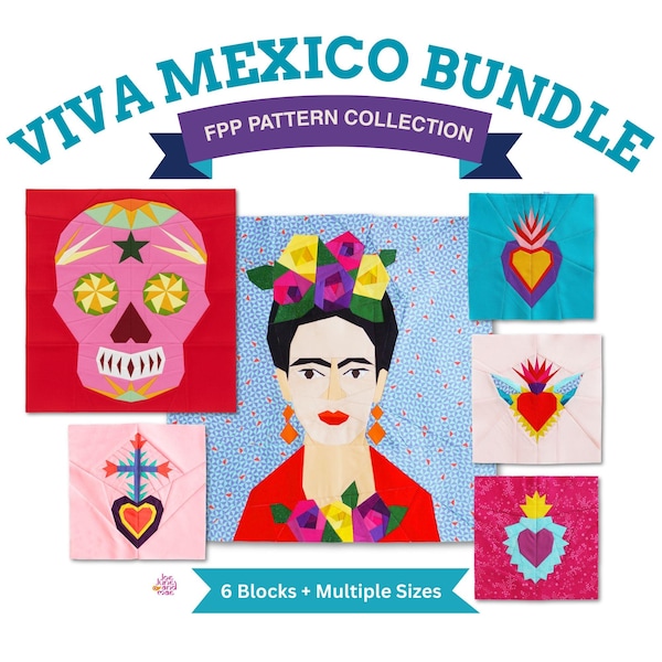 Día de los Muertos Quilt Patterns | Sugar Skull, Sacred Heart Frida FPP Blocks (PDF)