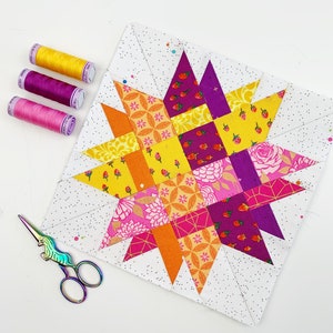 Blocco trapuntato a doppia stella intrecciata, 4 misure PDF Star download immediato, modello trapuntato moderno, modello Foundation Paper Piecing