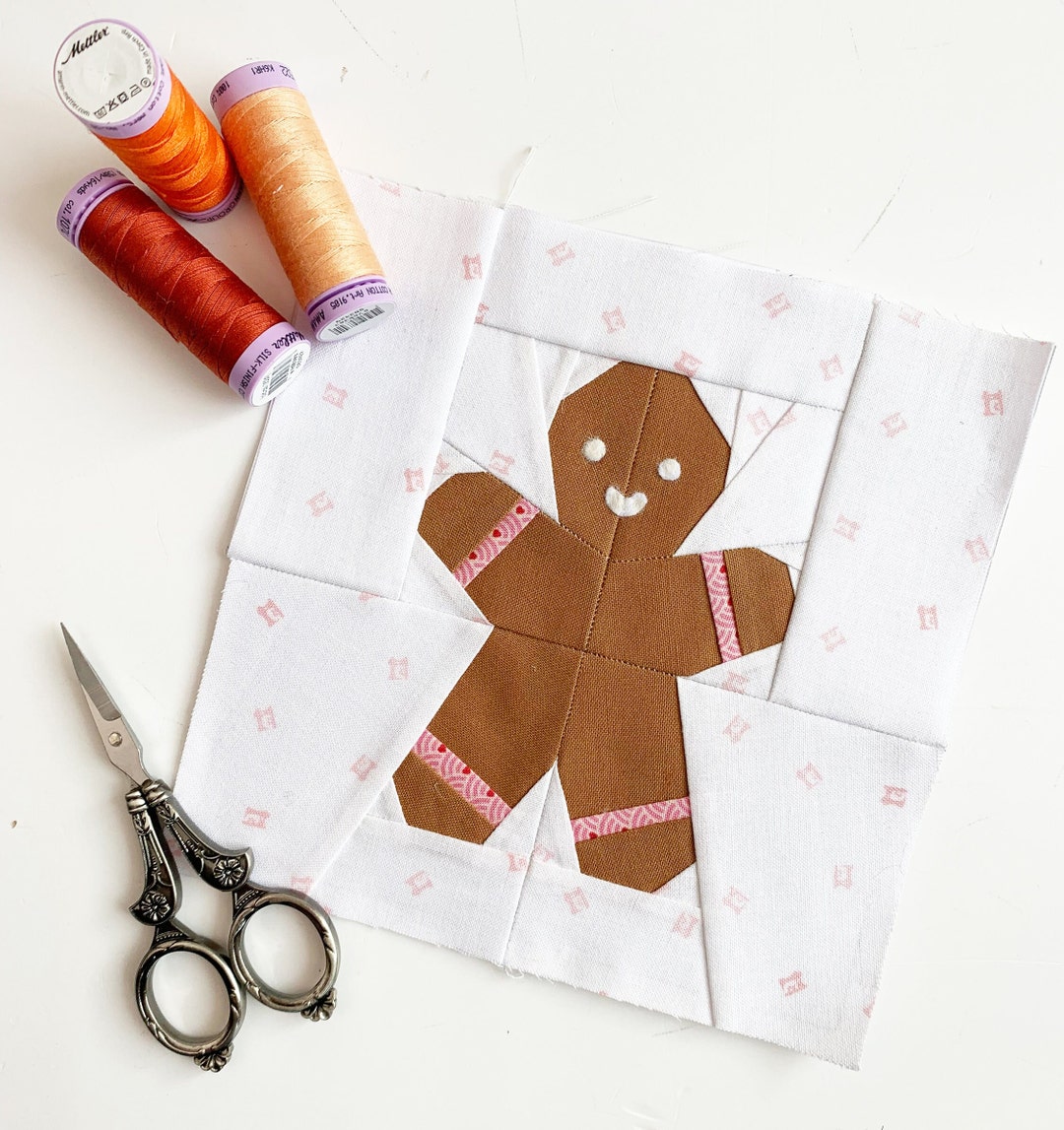 Gingerbread Man Quilt Block Pattern, 3 Sizes PDF Instant Download
