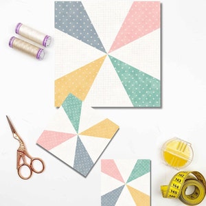 Kaleidoscope quilt block pattern in pastel colors