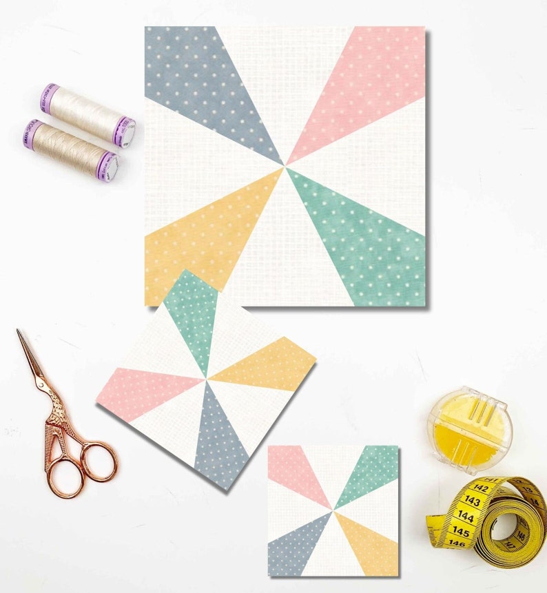 Kaleidoscope quilt block pattern in pastel colors
