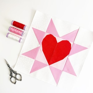 Cuore in stella a denti di sega, 5 misure PDF scaricabili immediatamente, modello di blocco per trapunta, modello di trapunta per San Valentino, modello di carta per trapuntatura Foundation Paper Piecing