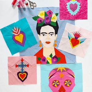 Dia de los Muertos Quilt Block Pattern, download istantaneo PDF, set di modelli di 6, modello di riattacco della carta di fondotinta