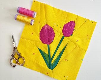 Tulip Quilt Block Pattern: Foundation Paper Piecing (PDF Download)