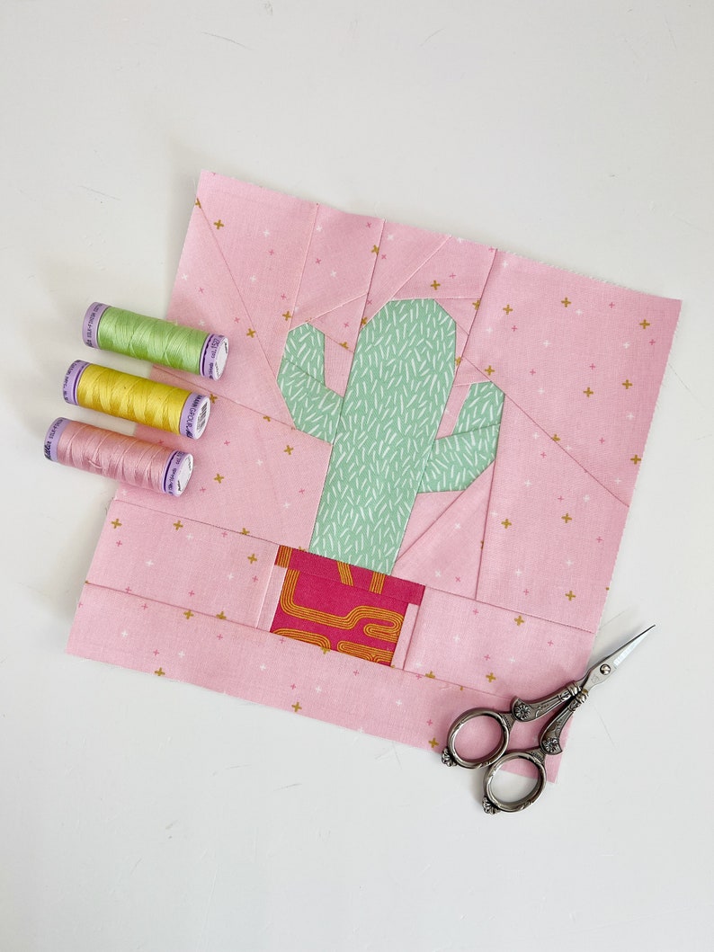 cactus in plant pot quilt block