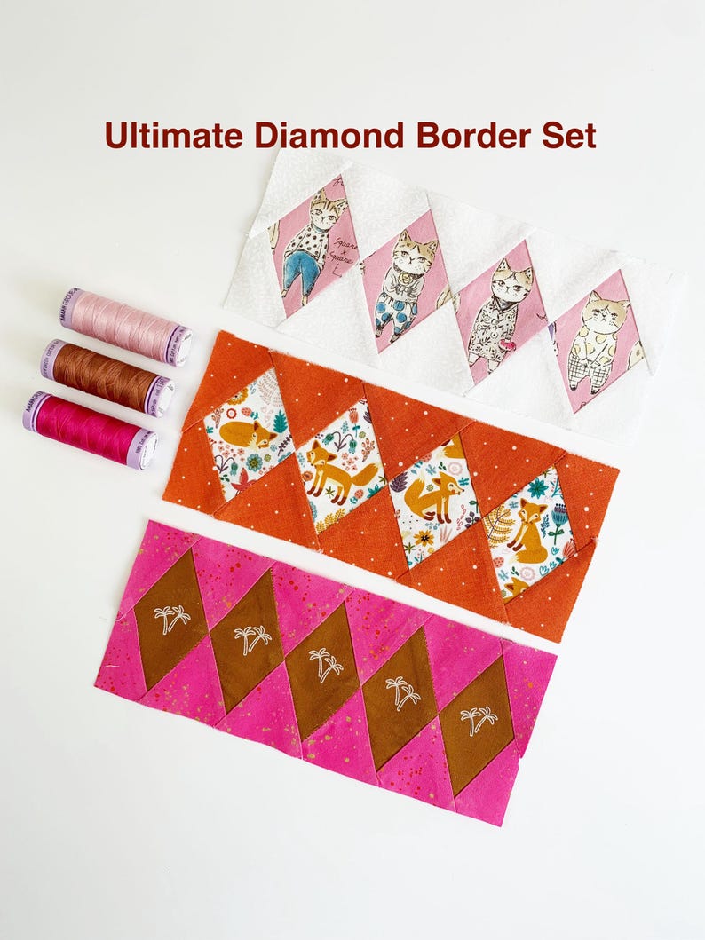 The ultimate diamond border quilt block pattern set of 12 different sizes for amazing quilt block borders, great beginner friendly quilt block pattern for stunning quilt borders.