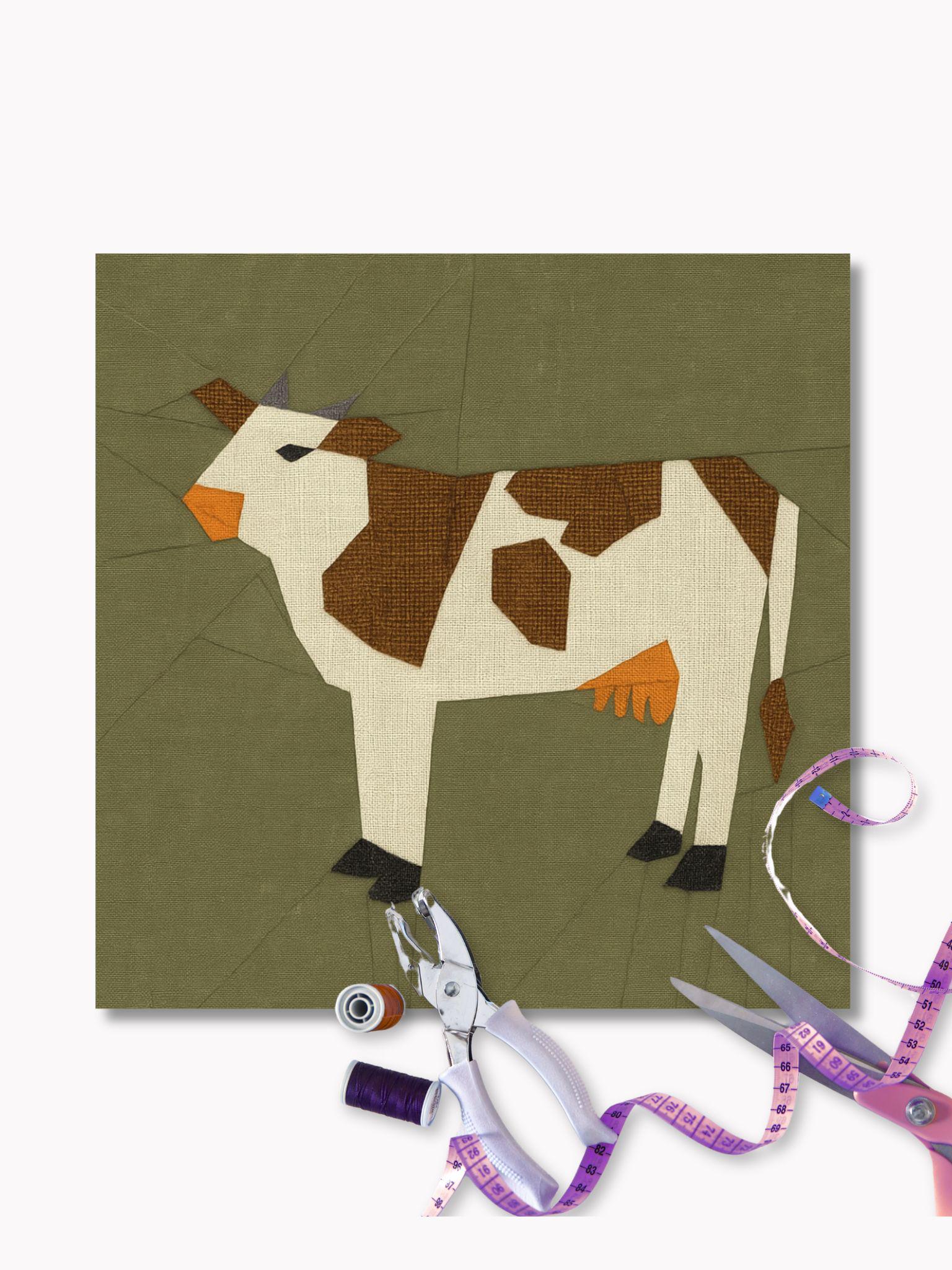 Library Cow Pattern Cow Cattle Quilt Block Pattern, 4 Sizes PDF Instant Download ...